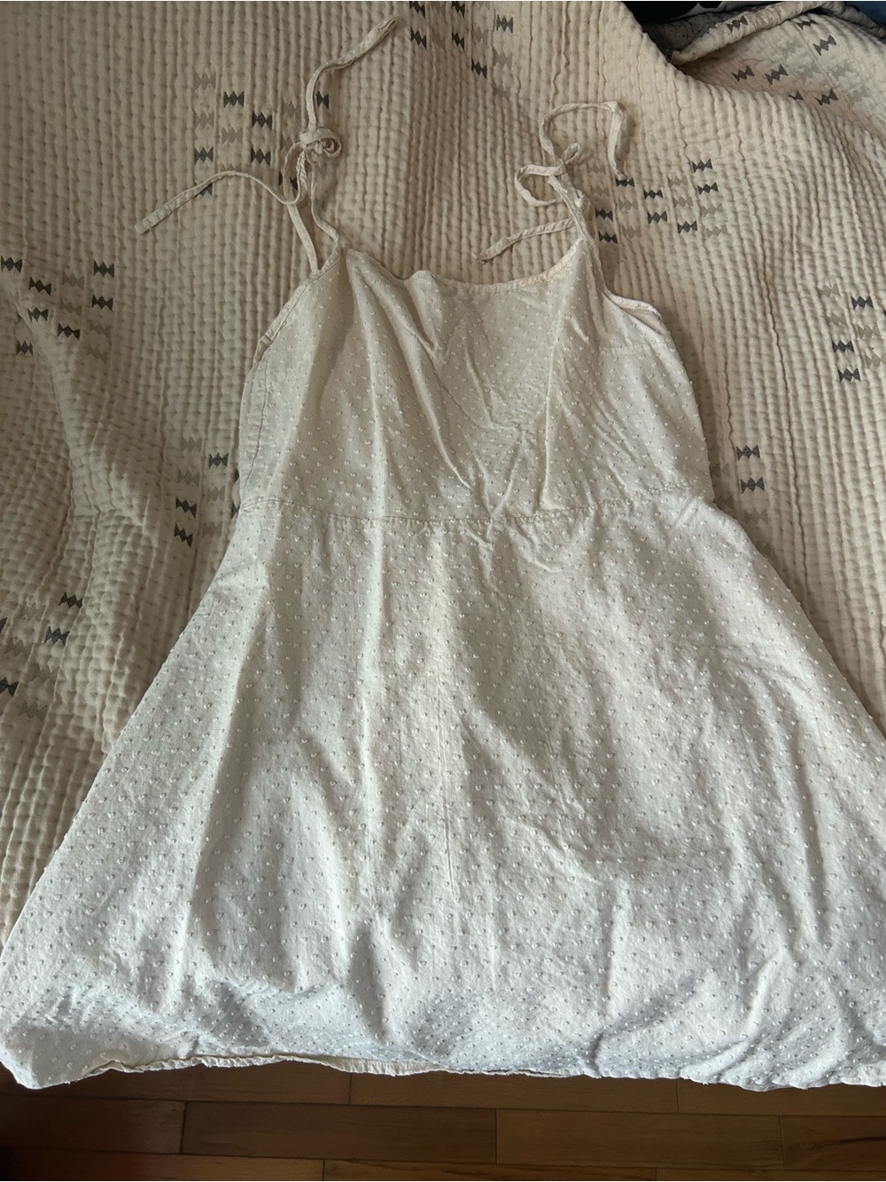 Cream Swiss Dot Tie-Strap Sundress